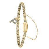 Lucardi Dames Armband mesh goldplated letter P met kristal - Staal - Armband - Cadeau - 19 cm - Goudkleurig