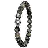 Lucardi Heren Armband met jasper stenen boeddha - Staal - Armband - Cadeau - Vaderdag - 21 cm - Zilverkleurig