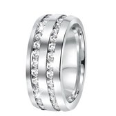 Lucardi Dames Ring 2 rijen met zirkonia - Ring - Cadeau - Moederdag - Staal - Zilverkleurig