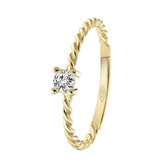 Lucardi Dames Ring gedraaid met zirkonia - Ring - Cadeau - 14 Karaat Goud - Geelgoud