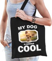 Chihuahua honden tasje zwart volwassenen en kinderen - my dog serious is cool kado boodschappentasje