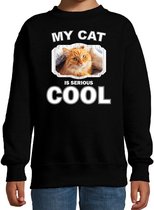 Rode kat katten trui / sweater my cat is serious cool zwart voor kinderen 5-6 jaar (110/116)