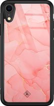 iPhone XR hoesje glass - Marmer roze | Apple iPhone XR  case | Hardcase backcover zwart