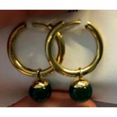 Twice As Nice Oorbellen in goudkleurig edelstaal, oorring, 24 mm, groene bol