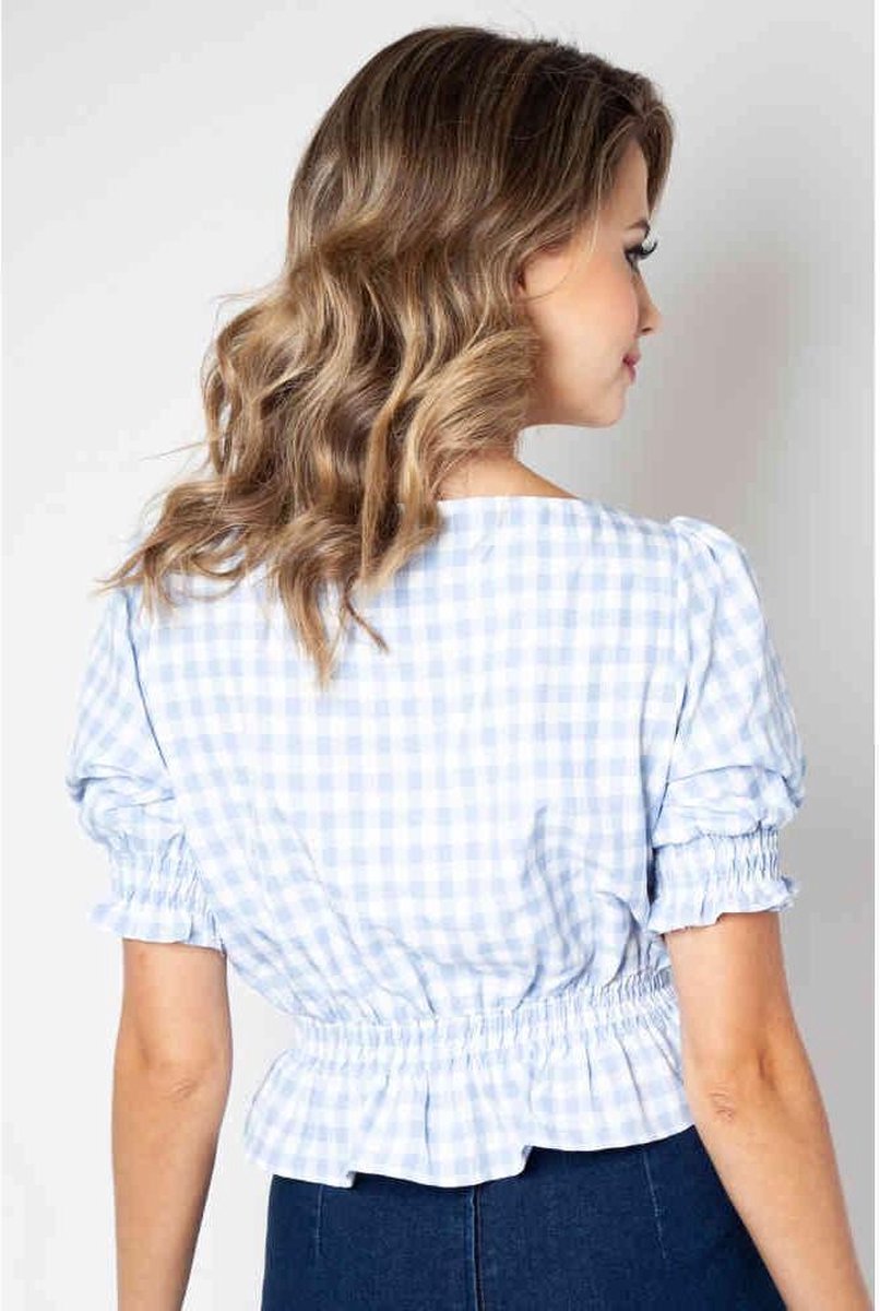Voodoo Vixen - Sadie Gingham Top - S - Blauw/Wit