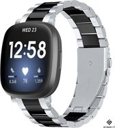 Stalen Smartwatch bandje - Geschikt voor  Fitbit Versa 3 stalen band - zilver/zwart - Maat: L - Strap-it Horlogeband / Polsband / Armband