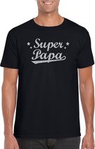 Super papa t-shirt met zilveren glitters op zwart voor heren -  super papa cadeaushirt / Vaderdag cadeau S