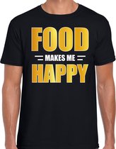 Food makes me happy / Eten maakt me gelukkig t-shirt zwart voor heren - voedsel shirt - themafeest / outfit L