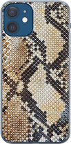 iPhone 12 hoesje siliconen - Snake / Slangenprint bruin | Apple iPhone 12 case | TPU backcover transparant