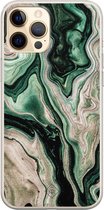 iPhone 12 Pro hoesje siliconen - Groen marmer / Marble | Apple iPhone 12 Pro case | TPU backcover transparant