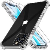 iPhone 12 Pro Max Hoesje Anti-Shock TPU Siliconen Soft Case + 2X Tempered Glass Screenprotector