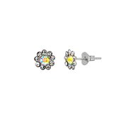 Oorbellen meisje | Zilveren oorstekers, bloem met 10 kristallen, diverse kleuren
