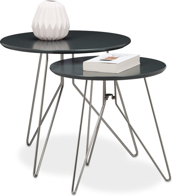 relaxdays - table d'appoint - tables d'appoint lot de 2 - table basse - bois métal