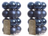 64x Donkerblauwe kunststof kerstballen 4 cm - Mat/glans - Onbreekbare plastic kerstballen - Kerstboomversiering donkerblauw