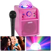 Karaoke set - Vonyx SBS50P Roze karaoke set op accu met Bluetooth, microfoon met echo effect en LED lichteffect - Direct zingen of feesten!