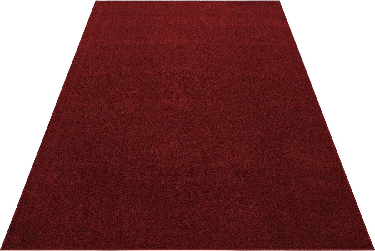 Laagpolig vloerkleed, effen kleur - effen rood, vloerkleed voor de woonkamer, vilten achterkant, afmeting: 200 cm x 290 cm