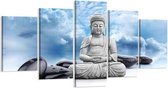 Schilderij - Boeddha Blauwe Lucht, 200X100cm, 5luik