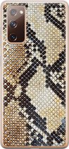 Samsung S20 FE hoesje siliconen - Snake / Slangenprint bruin | Samsung Galaxy S20 FE case | goudkleurig | TPU backcover transparant