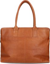 Manfield - Cognac leren shopper met laptopvak