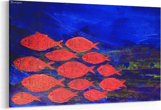 Peinture - Peinture abstraite avec poisson rouge - 100x70 cm | bol