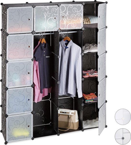 Relaxdays kledingkast kliksysteem - 14 vakken - garderobekast - hoge kast -  kunststof... | bol.com