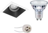 LED Spot Set - Pragmi Zano Pro - GU10 Fitting - Inbouw Vierkant - Mat Zwart/Wit - Kantelbaar - 93mm - Philips - MASTER 927 36D VLE - 3.7W - Warm Wit 2200K-2700K - DimTone Dimbaar - BSE