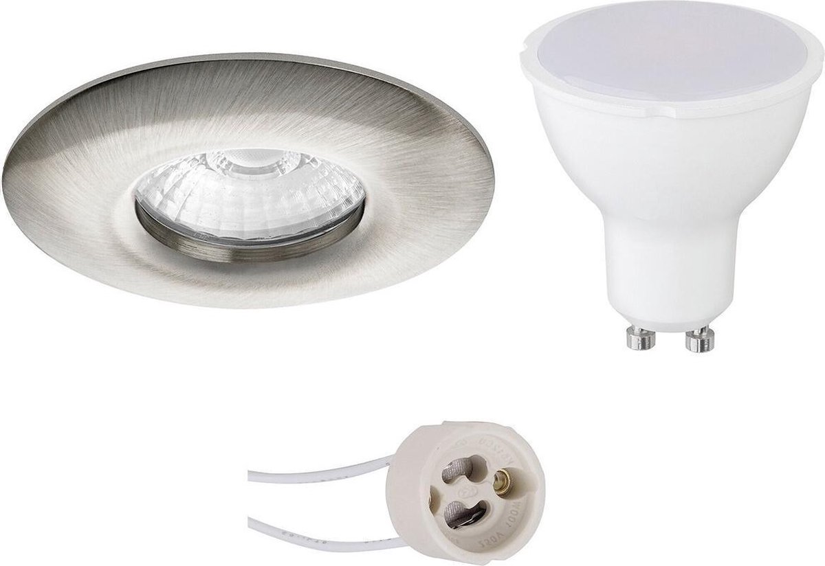 GU10 Inbouwspot Set - Mat Nikkel - Inbouw Rond - Waterdicht IP65 - Pragmi Luno Pro - 4W - Warm Wit 3000K - Ø82mm