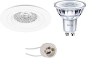 LED Spot Set - Pragmi Rodos Pro - GU10 Fitting - Inbouw Rond - Mat Wit - Ø93mm - Philips - CorePro 840 36D - 5W - Natuurlijk Wit 4000K - Dimbaar