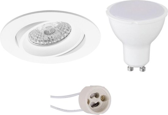 LED Spot Set - Pragmi Delton Pro - GU10 Fitting - Inbouw Rond - Mat Wit - 6W - Natuurlijk Wit 4200K - Kantelbaar - Ø82mm