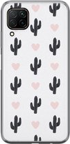 Huawei P40 Lite hoesje - Cactus hartjes | Huawei P40 Lite  case | Siliconen TPU hoesje | Backcover Transparant