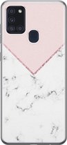 Samsung Galaxy A21s hoesje siliconen - Marmer roze grijs - Soft Case Telefoonhoesje - Marmer - Roze