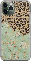 iPhone 11 Pro Max hoesje siliconen - Luipaard bloemen print - Soft Case Telefoonhoesje - Luipaardprint - Transparant, Groen