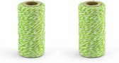 2x Groen/wit bakkerstouw 50 meter hobby materiaal - Baktouw/slagerstouw/bindtouw/keukentouw - Cadeaulint