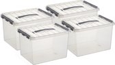 Set van 6x stuks opbergboxen/opbergdozen 22 liter 40 x 30 x 26 cm - Opslagbox - Opbergbak kunststof transparant/zilver
