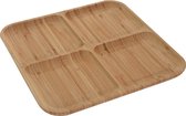 2x Serveerplanken/borden 4-vaks van bamboe hout 30 cm - Keuken/kookbenodigdheden - Tapas/hapjes presenteren/serveren - Vakkenbord/plank - Serveerborden/serveerplanken