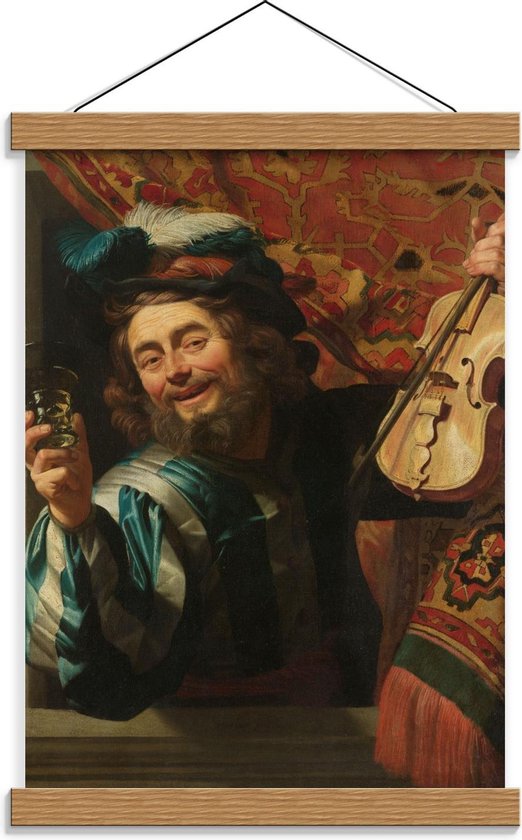 Schoolplaat – Oude meesters - Een vrolijke vioolspeler, Gerard van Honthorst, 1623 - 30x40cm Foto op Textielposter (Wanddecoratie op Schoolplaat)