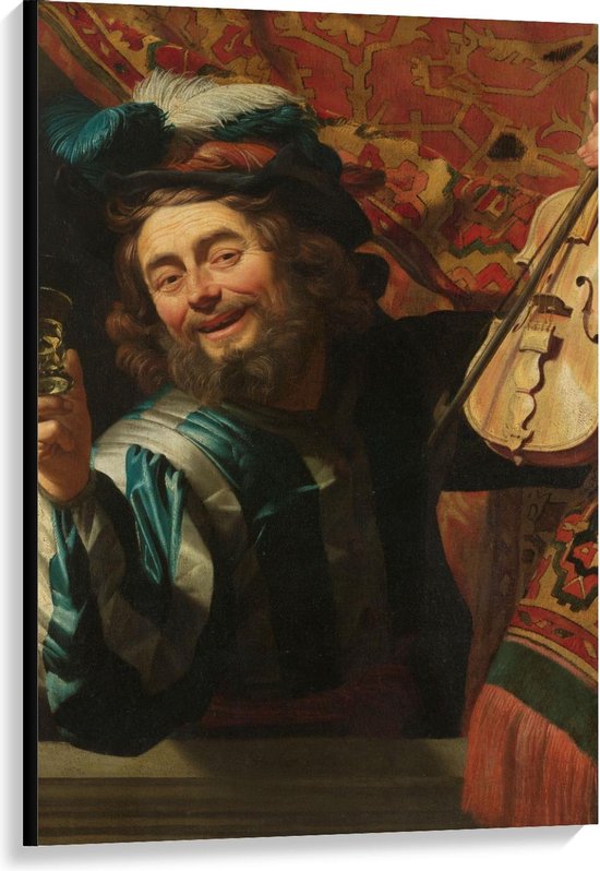 Canvas  - Oude meesters - Een vrolijke vioolspeler, Gerard van Honthorst, 1623 - 80x120cm Foto op Canvas Schilderij (Wanddecoratie op Canvas)