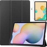 Samsung Galaxy Tab S7 Plus Hoes Zwart & Screenprotector - Trifold Tablet Case & Tempered Glass