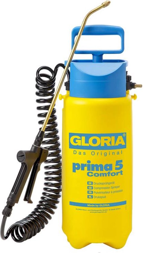 Gloria Haus und Garten 000091.0000 prima 5 Comfort Drukspuit 5 l Compressoraansluiting, Spiraalslang