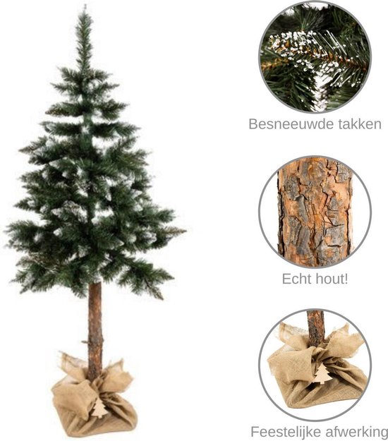 Kunstkerstboom - Kerstboom - Kerstboom Kunstof - Echte houten stam - Met  sneeuw - 180... | bol.com