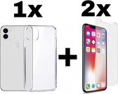 Iphone 11 (6.1) Hoesje Transparant + 2x Tempered Glass/ Screenprotector