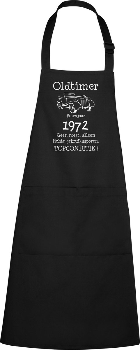 Keukenschort - BBQ schort - Oldtimer - Jaartal 1972 - zwart