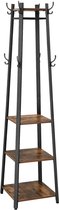 Nancy's Bremerton Kapstok Staand - Kapstokken - Industrieel - Metaal - Hout - Bruin/Zwart - 45 x 45 x 181 cm