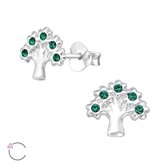 Zilver oorsteker levensboom met groen zirkonia | tree of life Ear Studs | oorbellen dames | zilverana | Sterling 925 Silver | sieraden vrouw