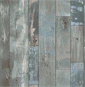 Papier peint chutes de bois restauré gris / bleu (papier peint intissé, gris)