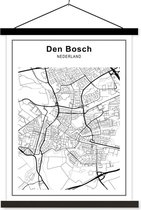 Stadskaart - Den Bosch schoolplaat platte latten zwart - Plattegrond 60x80 cm - Foto print op textielposter (wanddecoratie woonkamer/slaapkamer)