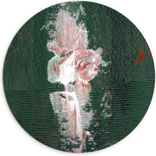 Dibond Wandcirkel - Groen Schilderij met Roze Vlek - 100x100cm Foto op Aluminium Wandcirkel (met ophangsysteem)