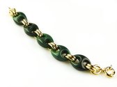 model St- Tropez armband in brons goudkleurige schakels en groene resin