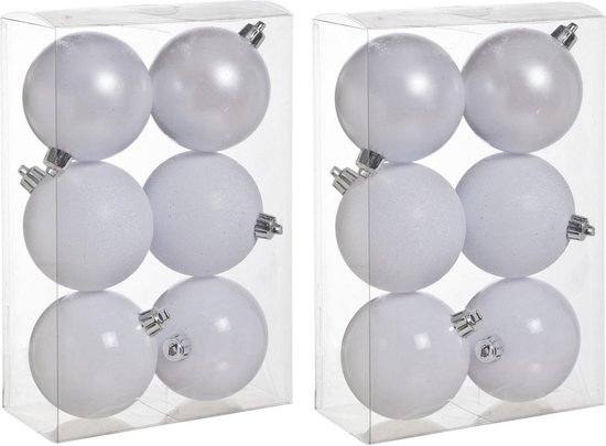 12x Witte kunststof kerstballen 8 cm - Mat/glans/glitter - Onbreekbare  plastic... | bol.com