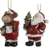 Kerstboomversiering setje van 2x kersthangers figuurtjes kerstornamenten 8 cm - Kersthangers/ornamenten